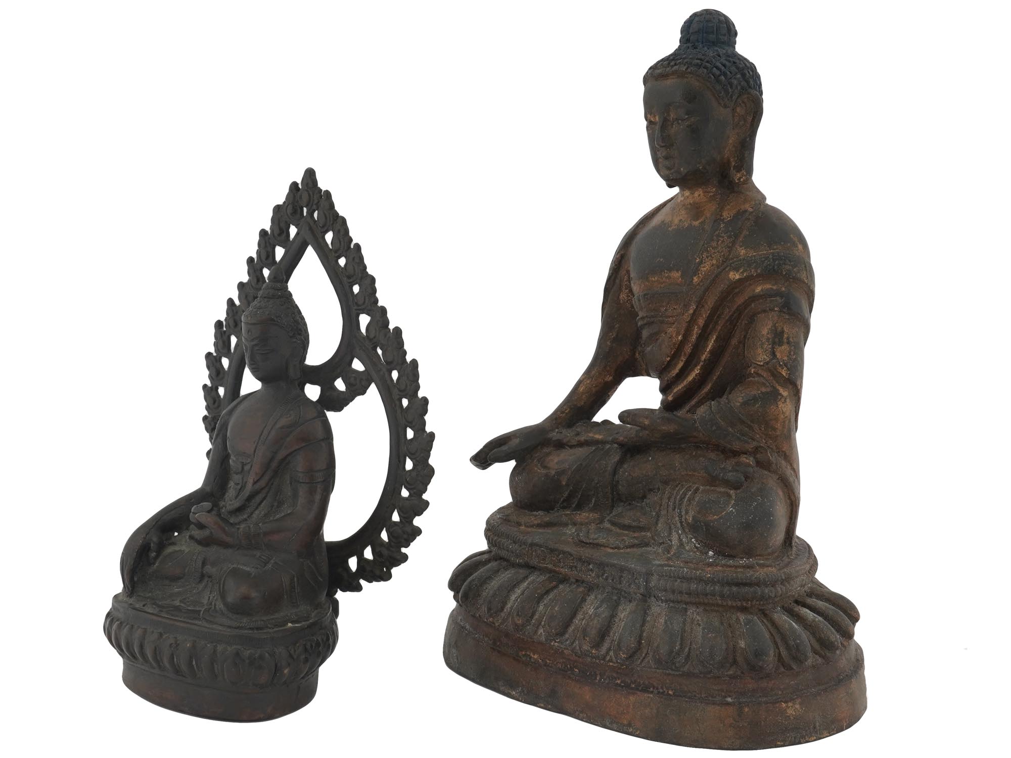PAIR OF ASIAN PATINATED BRONZE STATUES OF BUDDHA PIC-1